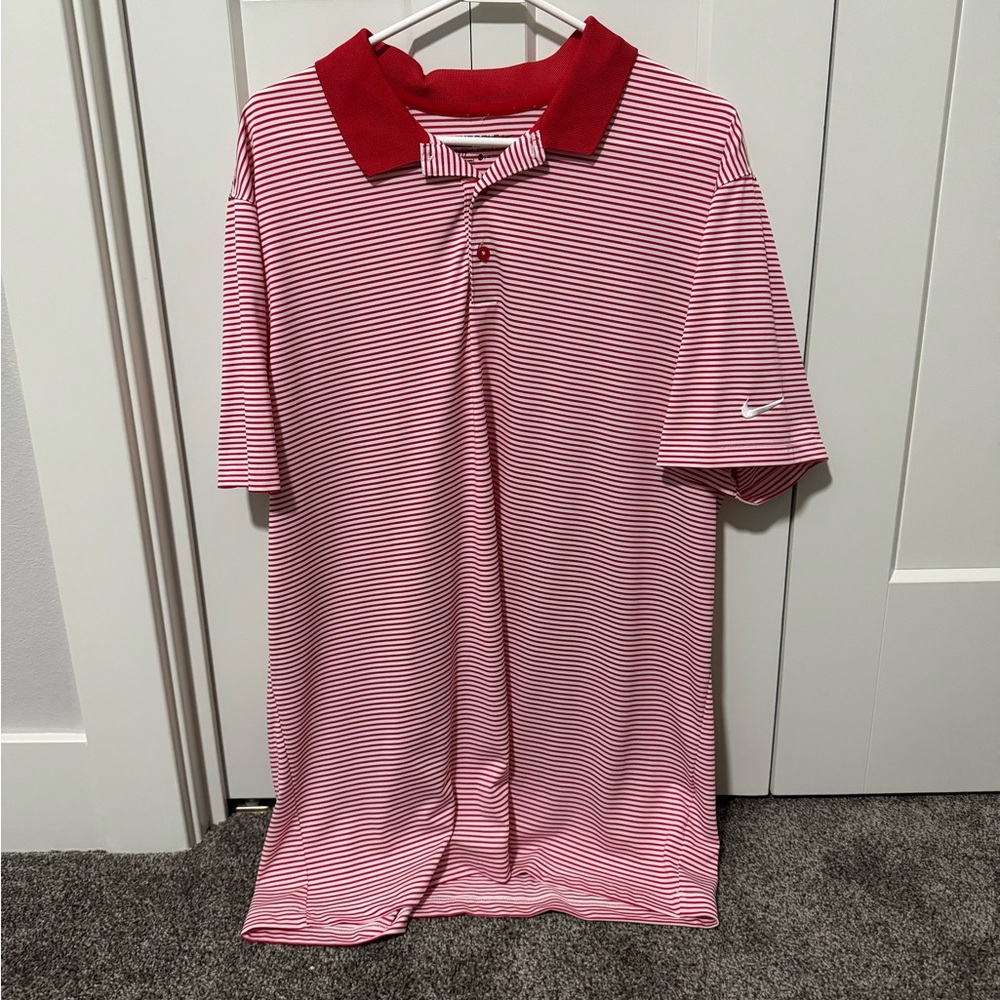 Nike Red & White Striped Golf Polo XL